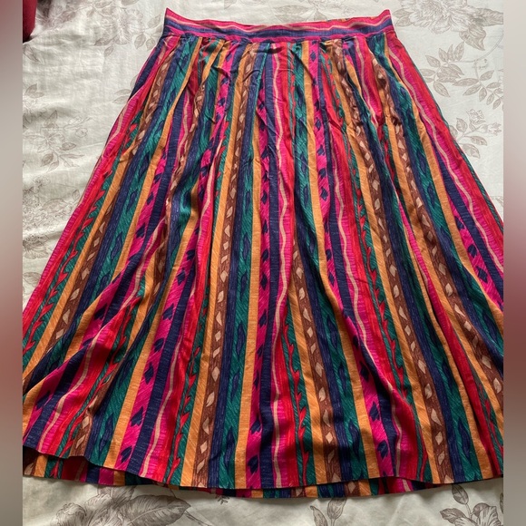 Vintage Kathie Lee Pull On Multicolor Stripe Skirt XL Aztec Southwestern Boho